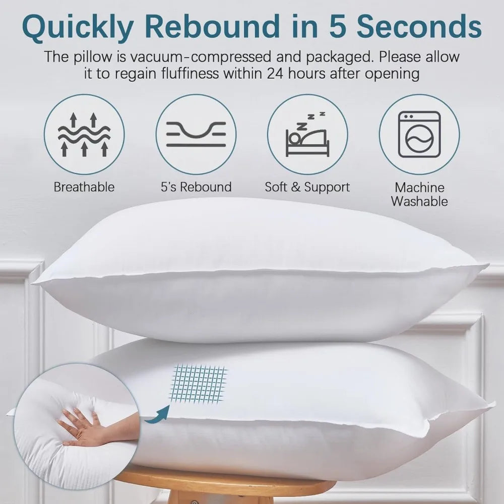 Pillows Queen Size Set of 4, Grid Hotel Bed Pillows for Sleeping,Medium-Firm Microfiber Pillows for Side, Back and Stomach Sleep