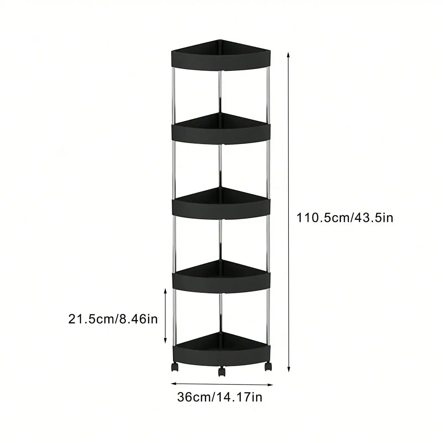 Bathroom Corner Storage Shelf Organizer With Detachable 5 Tiers Rolling Wheels And Drainage Holes