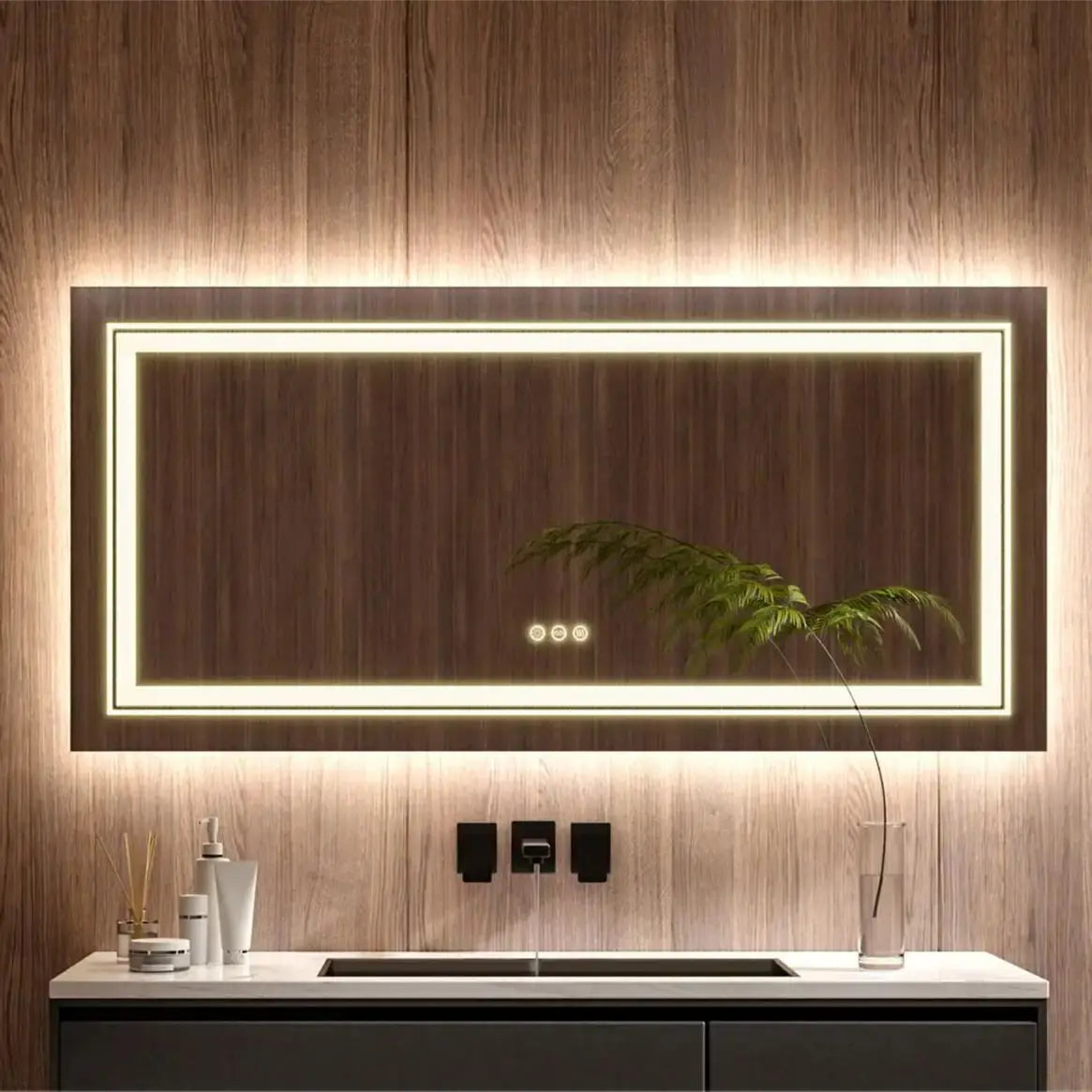 Large Wall-Mounted LED Illuminated Bathroom Mirror Touch Antifog Vanity Mirror Dimmable Commercial-Grade 42"