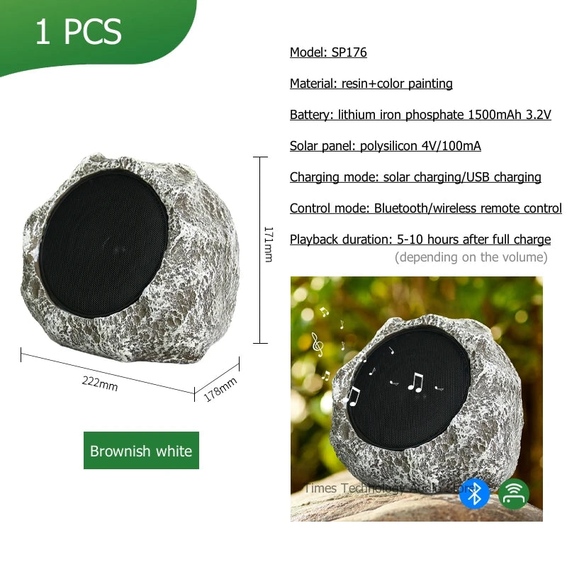 Solar USB Charging Simulation Stone Lawn Bluetooth Speaker Outdoor Waterproof Wireless Stereo Subwoofer Portable Garden Boombox