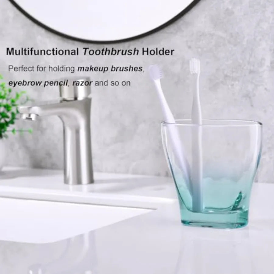 Teal Glass Bathroom Accessories Set 5 Pieces Green Bathroom Set with Soap Dispenser Toothbrush Holder 2 Tumbler Cups Soap Dish