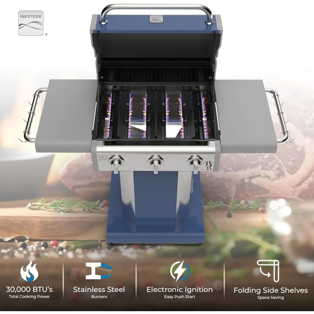 Three Burner Propane BBQ Grill With Cast Iron Grates