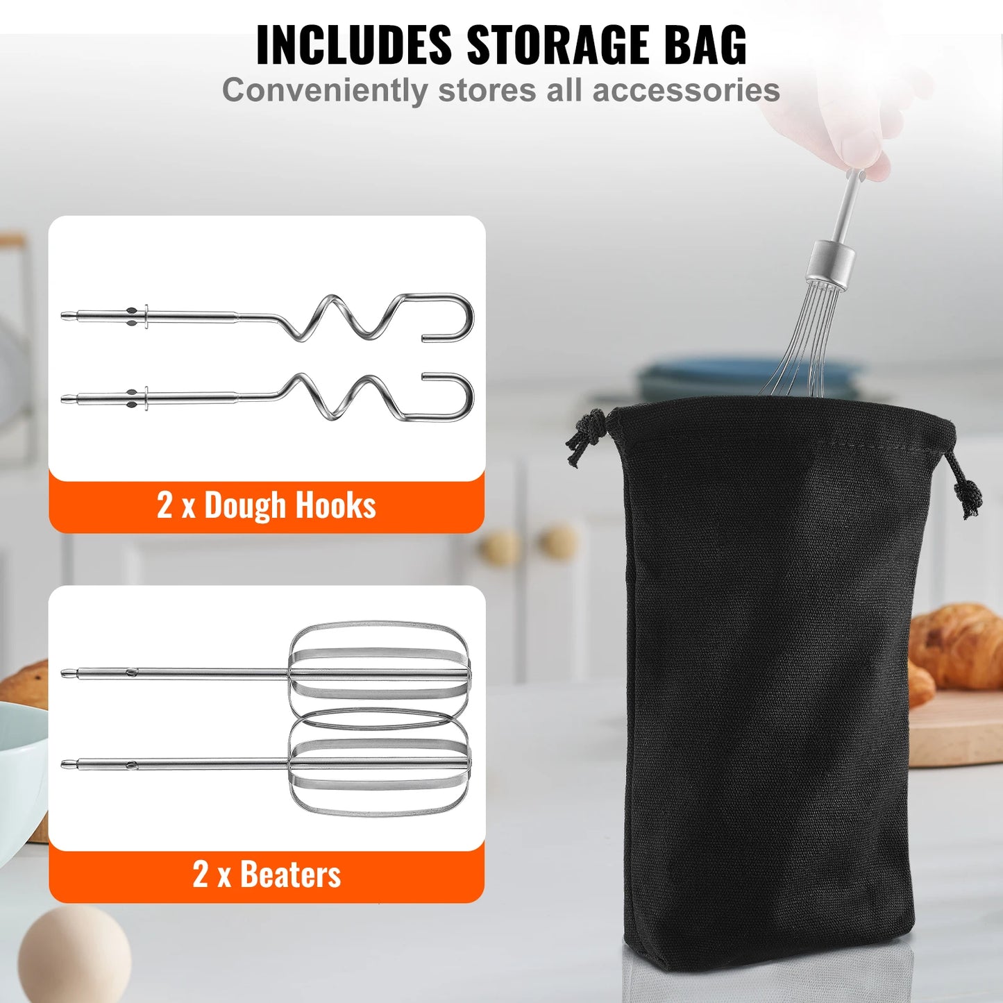 VEVOR Cordless Electric Hand Mixer 5 Gear Speed Control