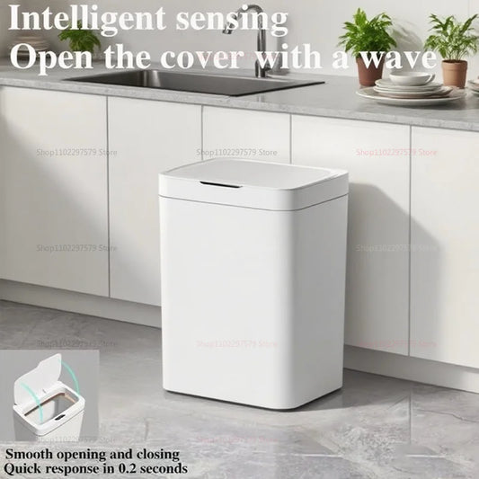 15L Non-Contact Smart Sensor Trash Can Automatic Bagging Electronic Bathroom Kitchen Waste Bin White Smart Home Freshness