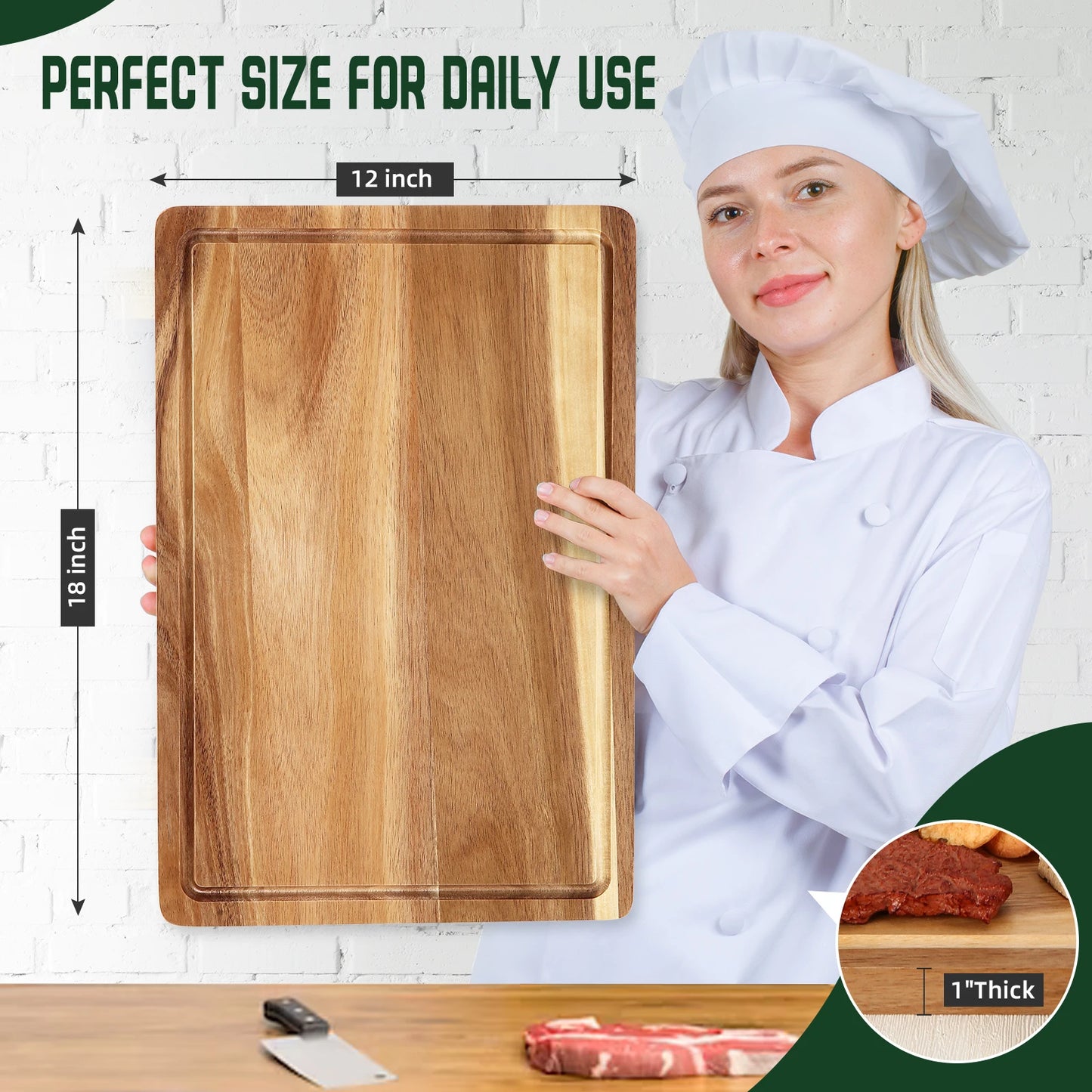 HiMISSH Acacia Cutting Board With Juice Groove Wooden Block