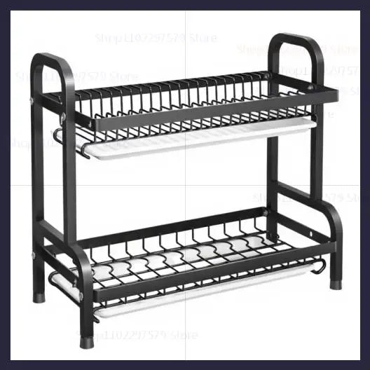 2-Tier Large Dish Drying Rack with Drainboard and Utensil Holder Rust-Proof Compact Kitchen Dish Drainer for Countertop Kitchen