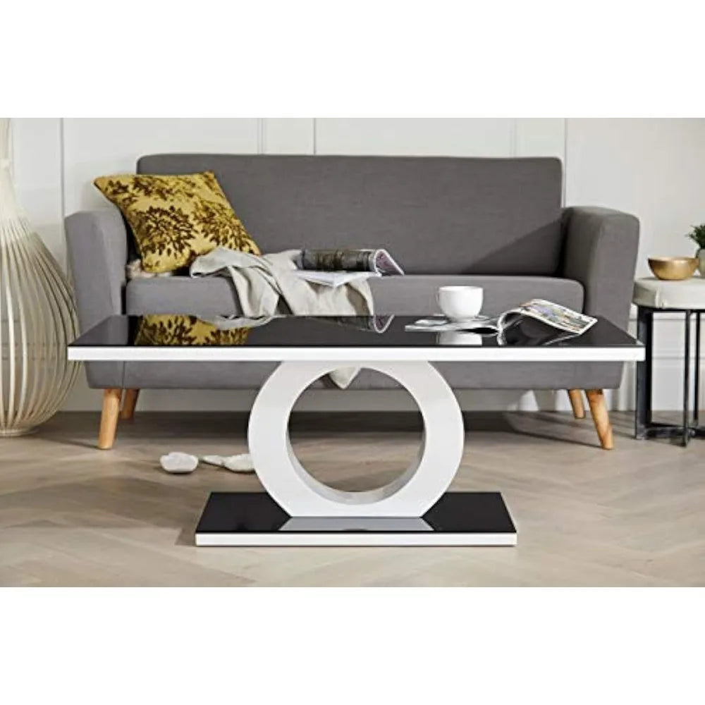 Giovani Modern Halo Black/White High Gloss and Glass Coffee Table