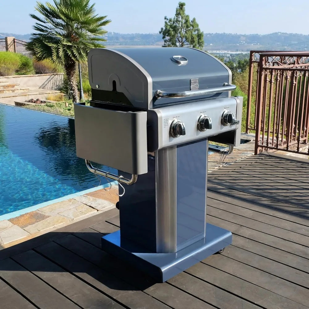Three Burner Propane BBQ Grill With Cast Iron Grates