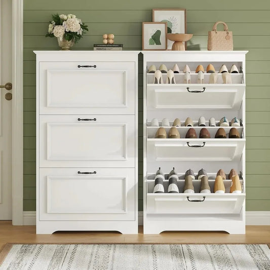 Brinlawb Shoe Cabinet With 3 Flip Drawers For Entryway