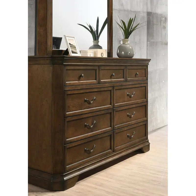 Traditional Wood Panel King Bed Set with Dresser, Mirror, 2 Nightstands & Chest - 6 Pieces