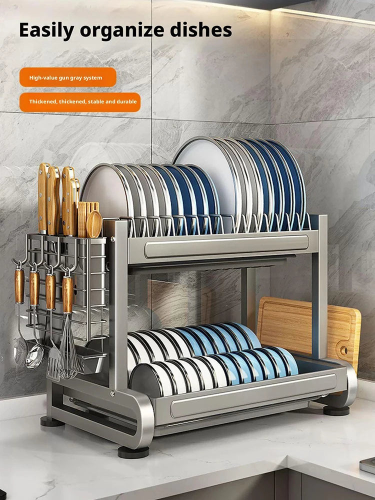 Kitchen Dish Bowl Drainer Storage Rack Countertop Dinnerware Organizer Drain Basket Household Dish Drying Rack Stand Shelf