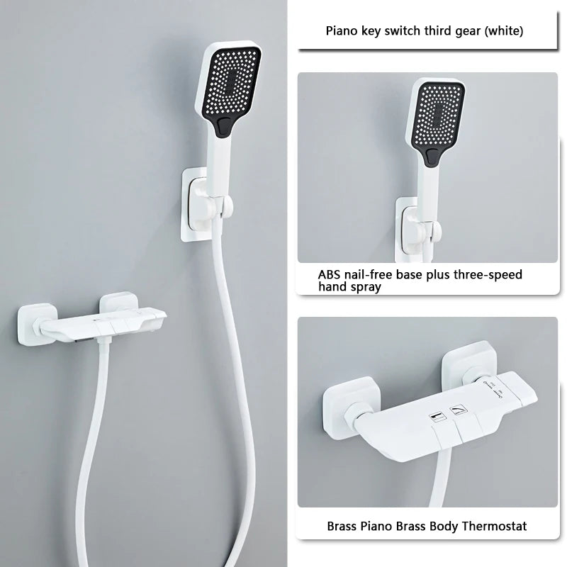 Modern Shower System Full Set Grey 2 Way Piano Keys Bathroom Shower Set Wall Mounted Brass Bathtub Digital Display Shower Faucet