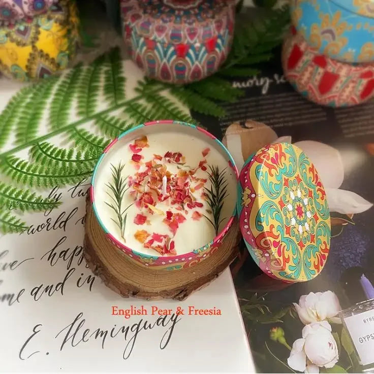 Scented Candles Iron Jar Soy Wax Dried Flower Candle 120g Sleep Soothing Bedroom Bathroom Home Decoration 8 Flavor