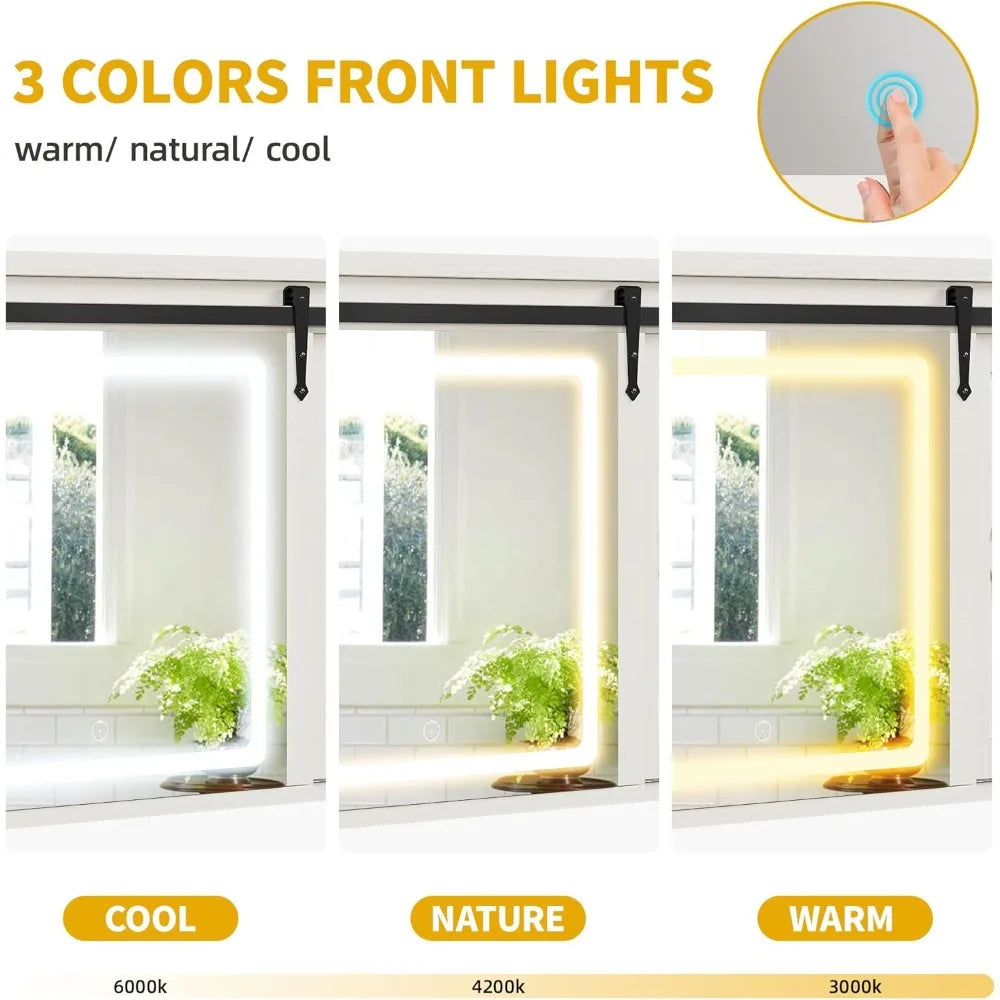 Medicine Cabinet Mirror, Bathroom Wall Cabinet W/lights And Sliding Barn Door, Lighted Medicine Cabinet Storage Cabinets