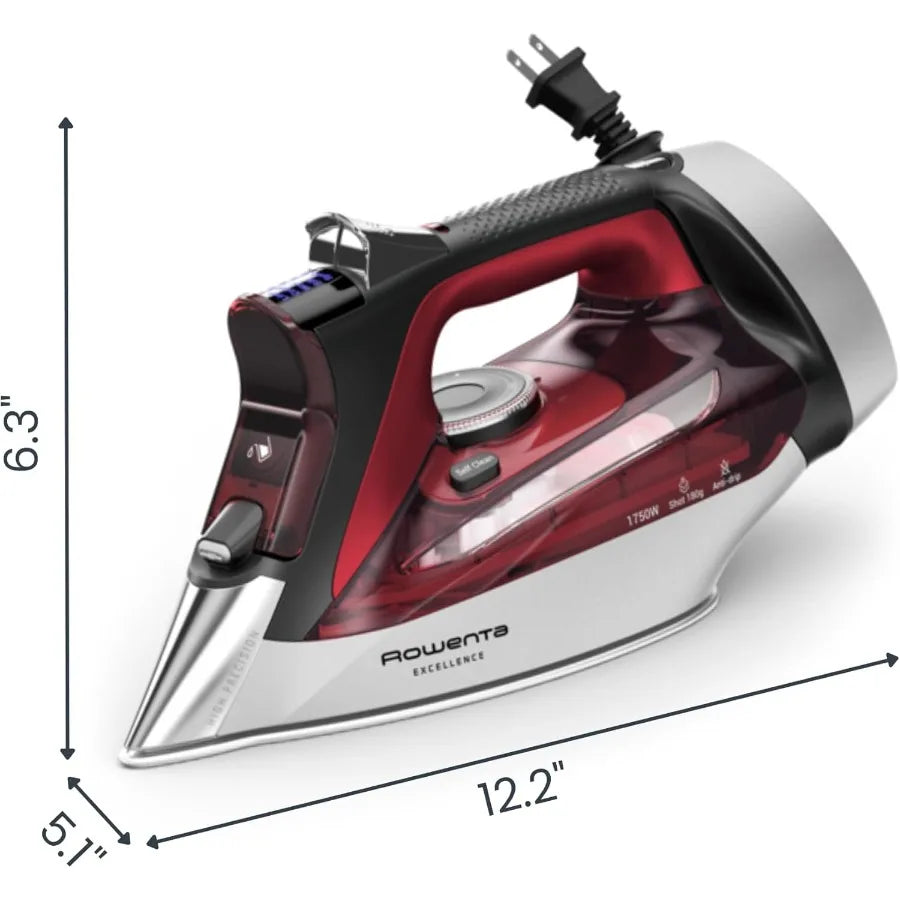 Iron Focus Excellence Stainless Steel Soleplate Steam Iron for Clothes Retractable Cord 400+ Microsteam Holes Powerful steam LE