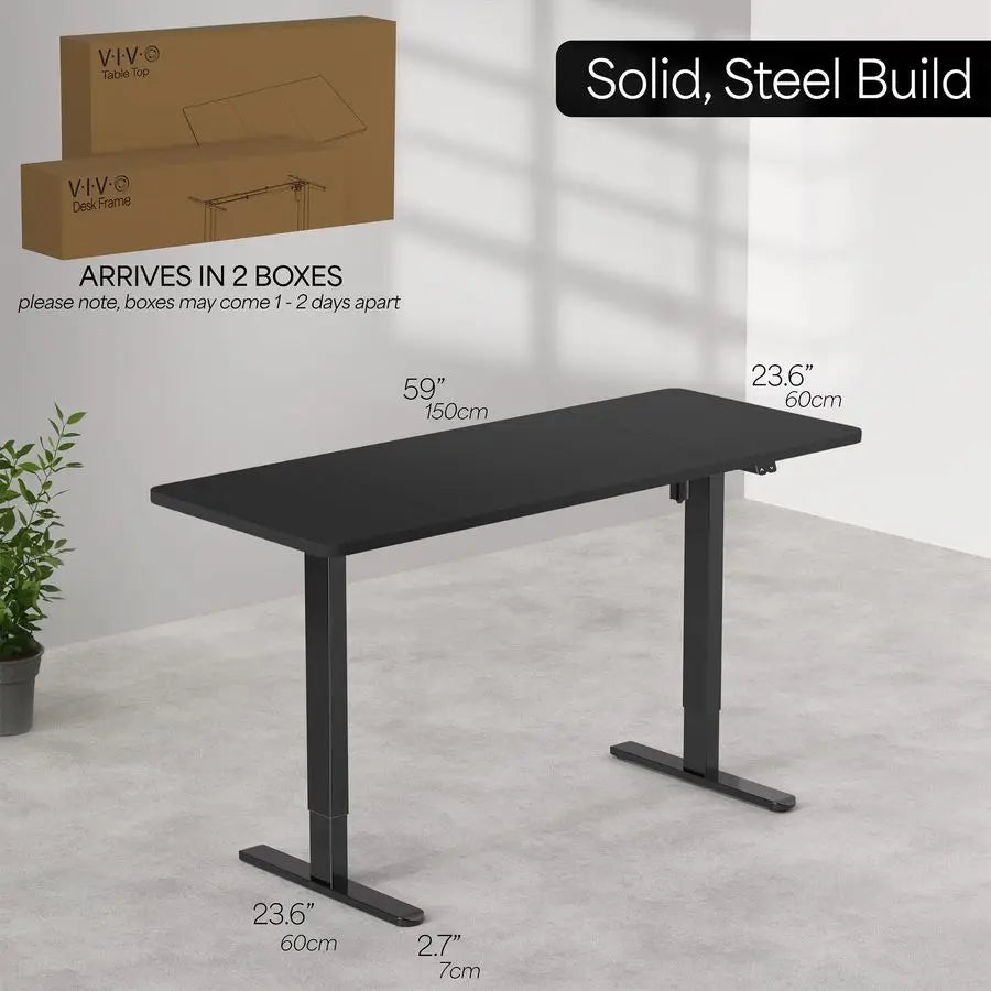 Electric 60 x 24 inch Stand Up Desk, Height Adjustable, Dark Walnut Top Black Frame, Home and Office Furniture Sets, DESKKITB06D