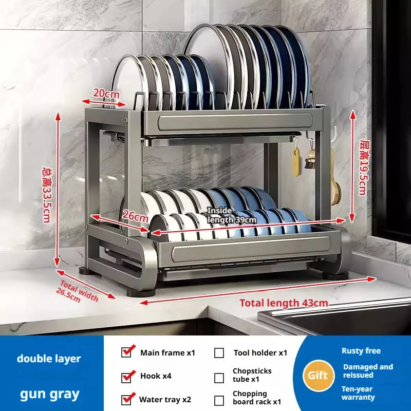 Kitchen Dish Bowl Drainer Storage Rack Countertop Dinnerware Organizer Drain Basket Household Dish Drying Rack Stand Shelf