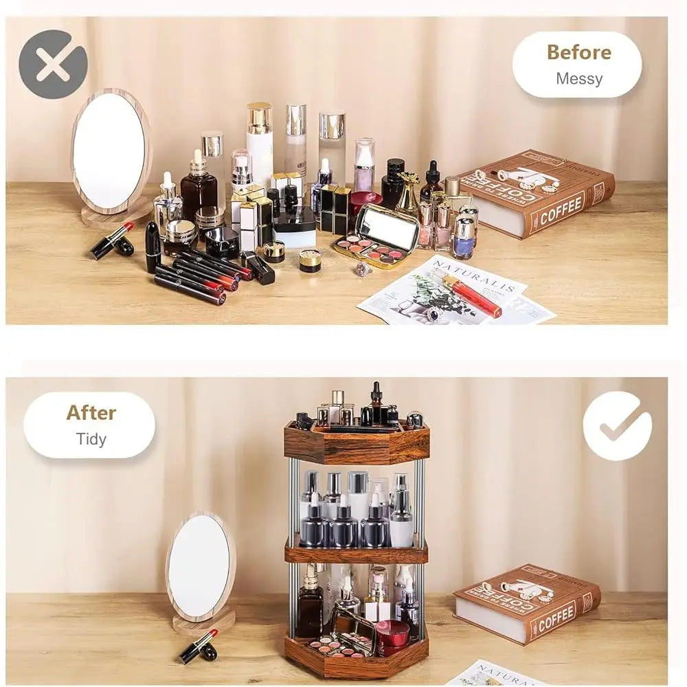 360 Degree Rotating Makeup Organizer Cosmetic Storage Display Perfume Cologne Holder Space Saving Makeup Case Dressing Table