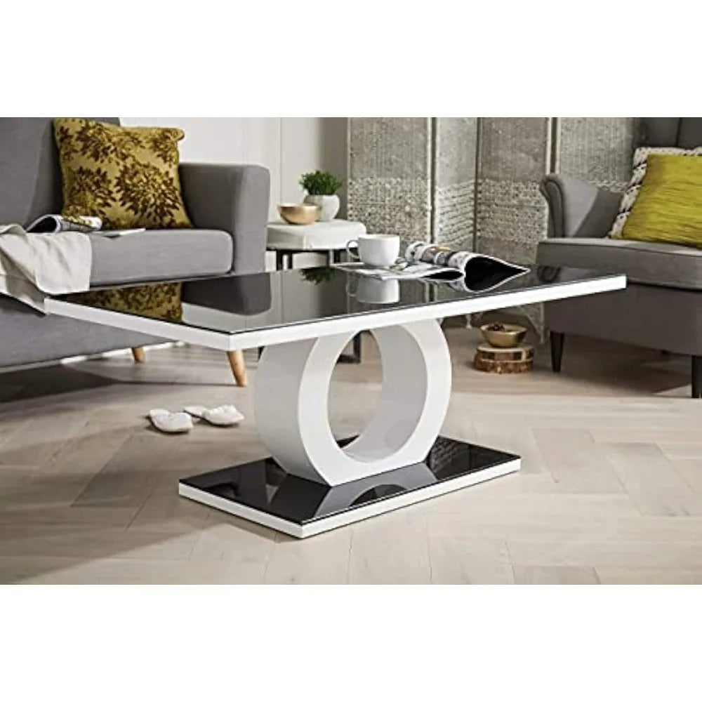 Giovani Modern Halo Black/White High Gloss and Glass Coffee Table