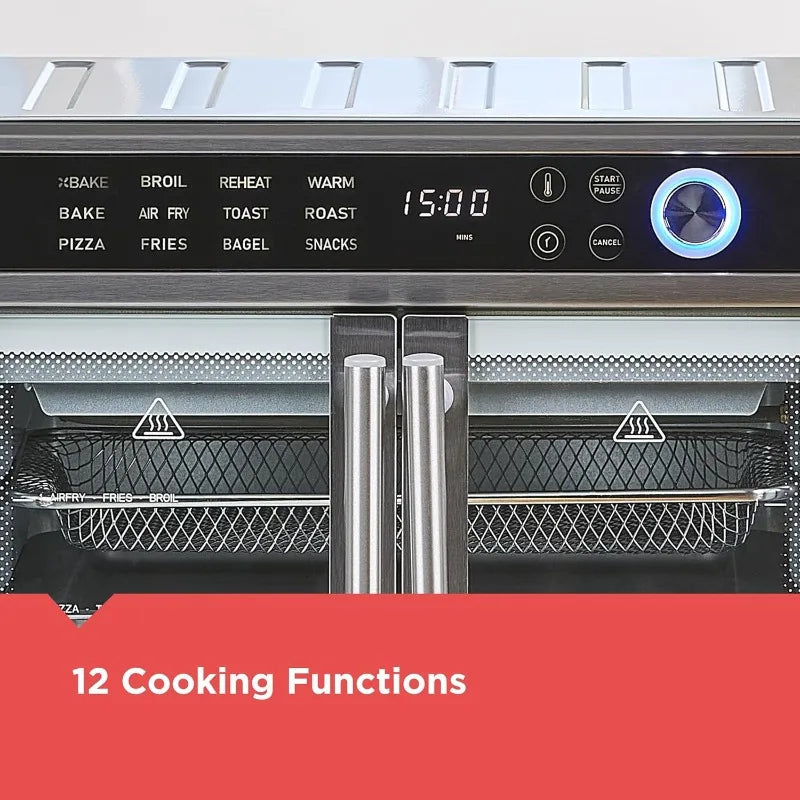 BLACK+DECKER Air Fryer Toaster Oven Combo, 12 in 1 Countertop Convection Oven,Fits a Whole Pizza or 6 Toast Slices, French Doors