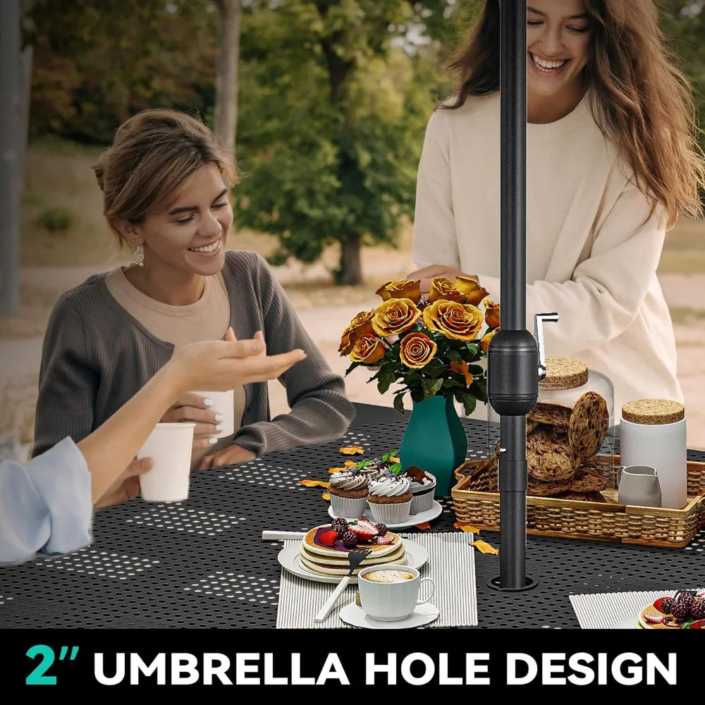 Heavy Duty Steel Picnic Table for 8, Coated Outdoor Picnic Table w/Sturdy Steel Frame & Umbrella Hole for Yard Patio Lawn Party