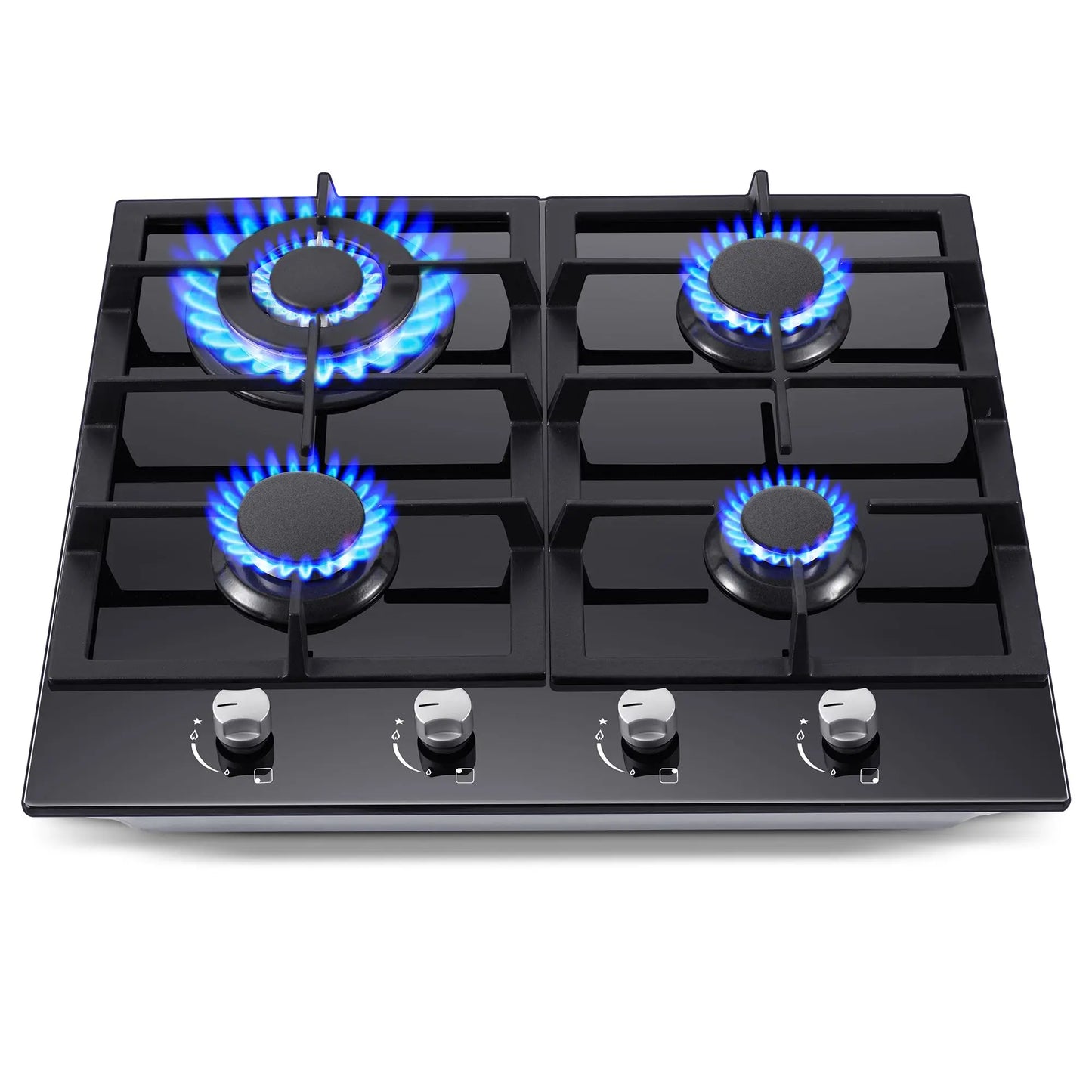 Tieasy 24 Inch 4 Burner Built-in Tempered Glass NG/LPG Convertible Thermocouple Protection Child lock Gas Cooktop GH003-244G