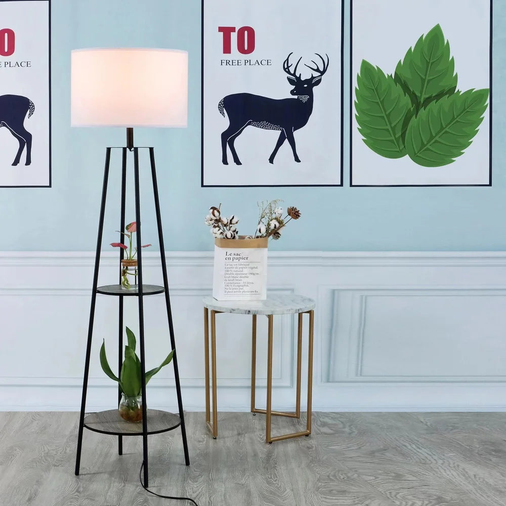 XMSJ Floor Lamp With Wood Shelves Energy Efficient LED