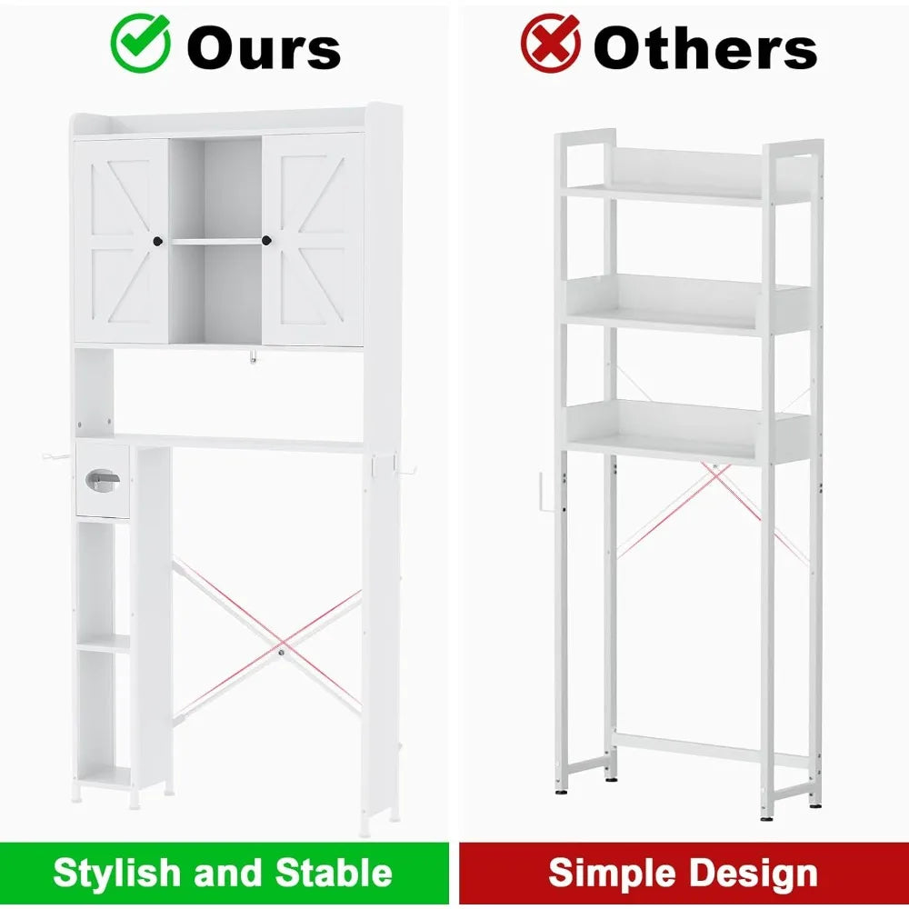 32W Over The Toilet Storage Cabinet with Metal Frame and 7 Storage Shelves, Bathroom Organizer with Adjustable Shelves and Paper