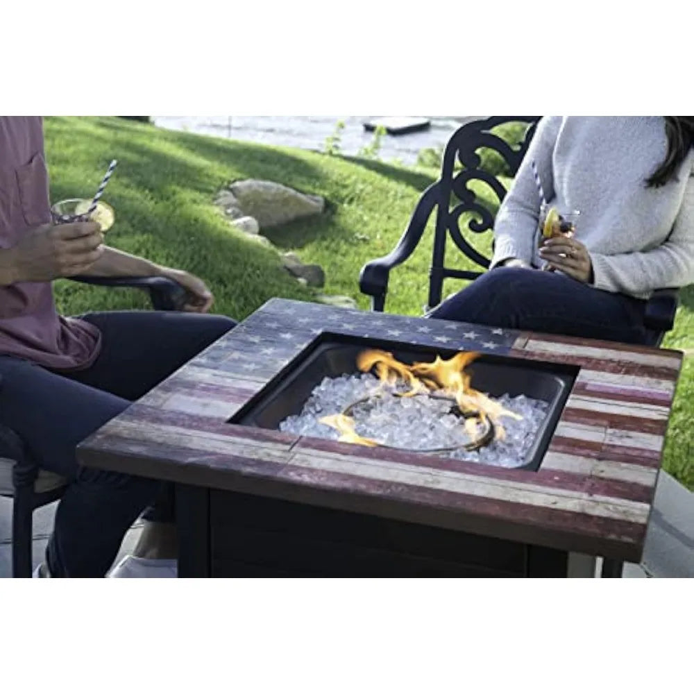 Outdoor Propane Fire Pit Square With Fire Glass And Cover