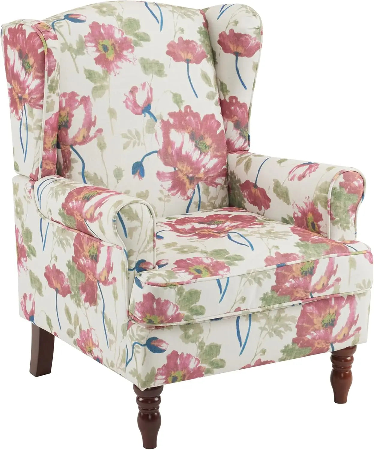 Floral Accent Chair, High Back Upholstered Armchair with Solid Legs, Leisure Single Sofa Chair for Living Room, Bedroom
