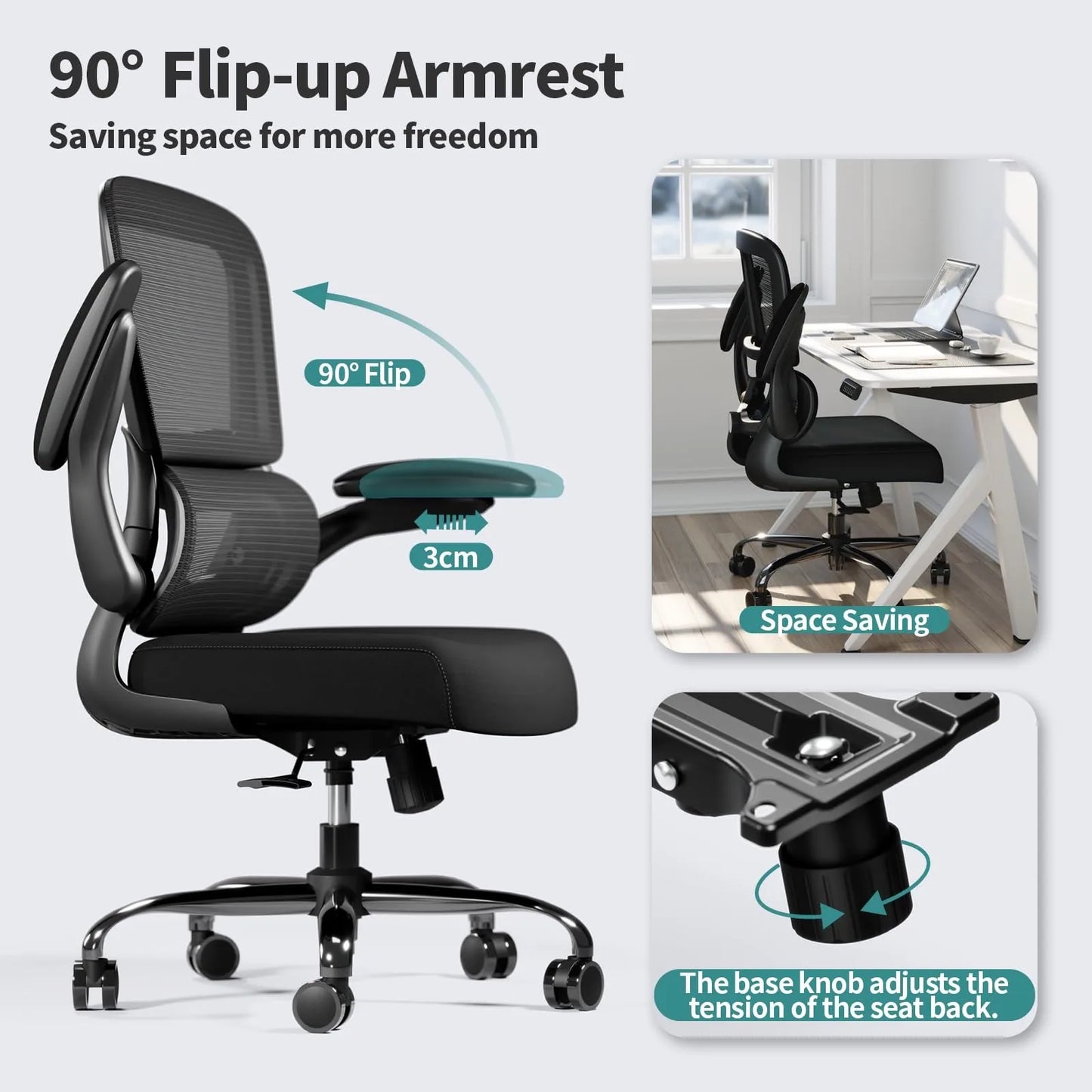 TRALT Office Chair Ergonomic Desk Chair with Adjustable Lumbar Support Mesh Back