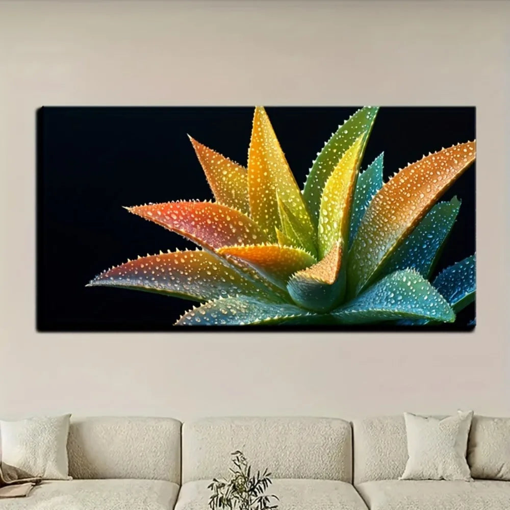 Modern aloe flower canvas art painting, living room and bedroom wall decoration, 1.5 inch thick pine solid wood frame