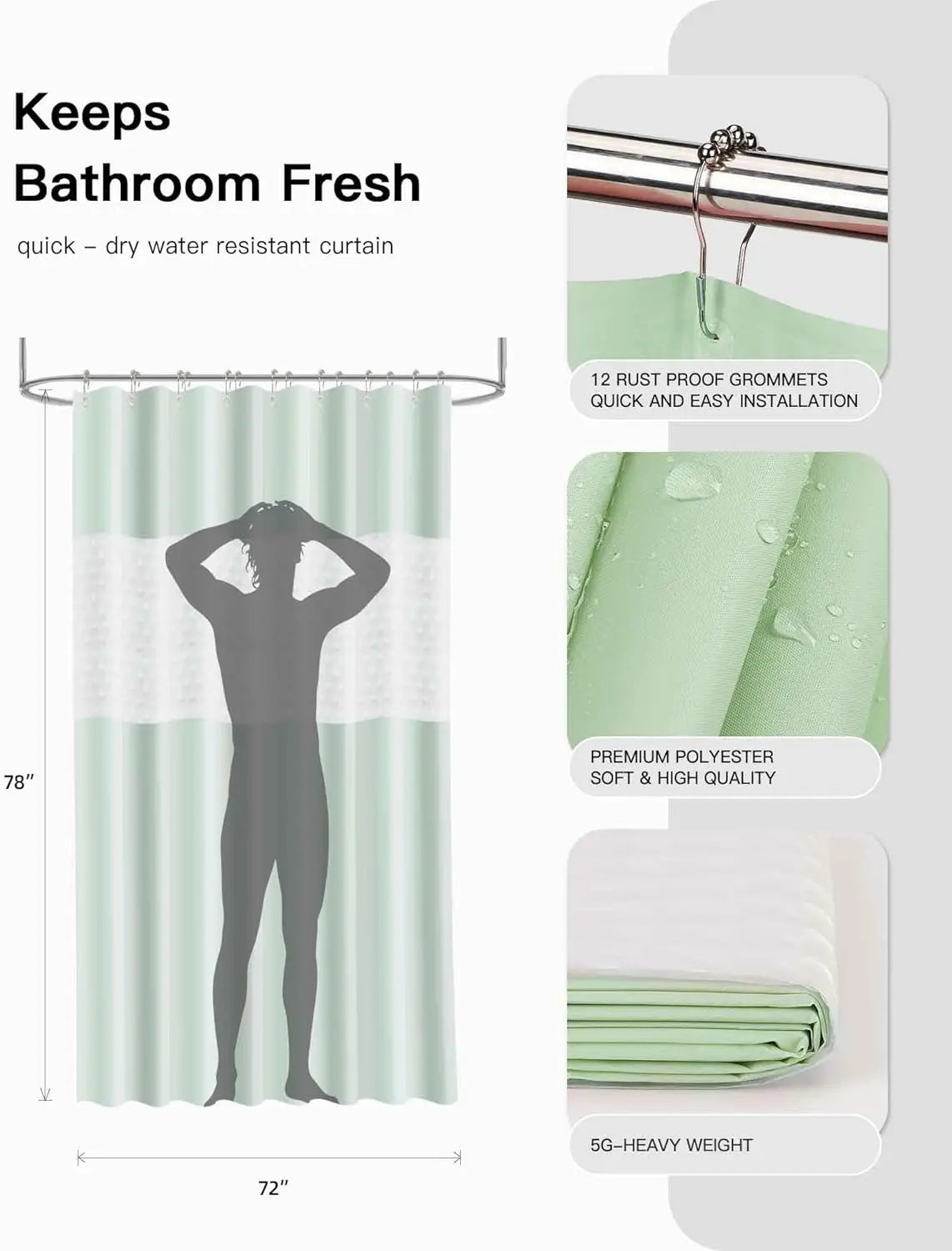 24-Piece Green Bathroom Set with Shower Curtain & Trash Can, Space-Saving Décor for Home, Dorm, Hotel