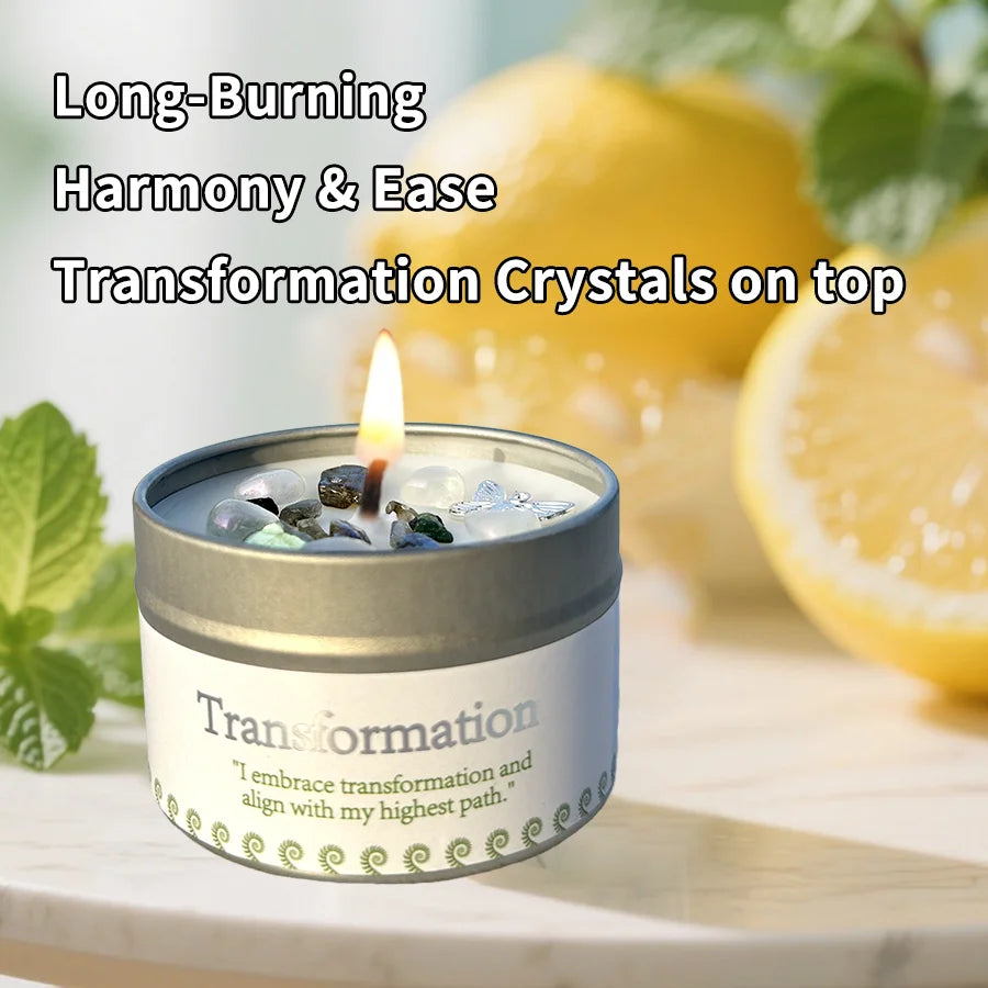 Scented Candle,Lemon & Mint Scent with Crystals, for Gifting Female Friends - Suitable for Christmas,Halloween & Home Meditation