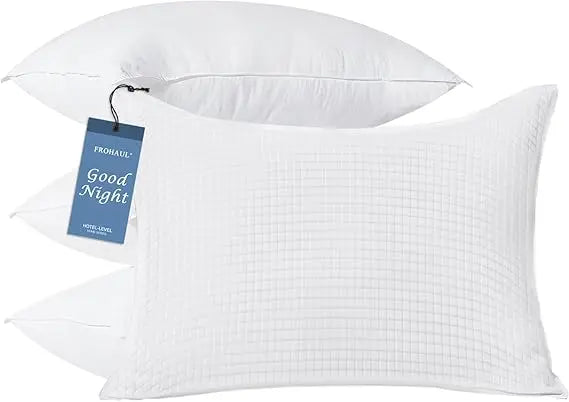 Pillows Queen Size Set of 4, Grid Hotel Bed Pillows for Sleeping,Medium-Firm Microfiber Pillows for Side, Back and Stomach Sleep