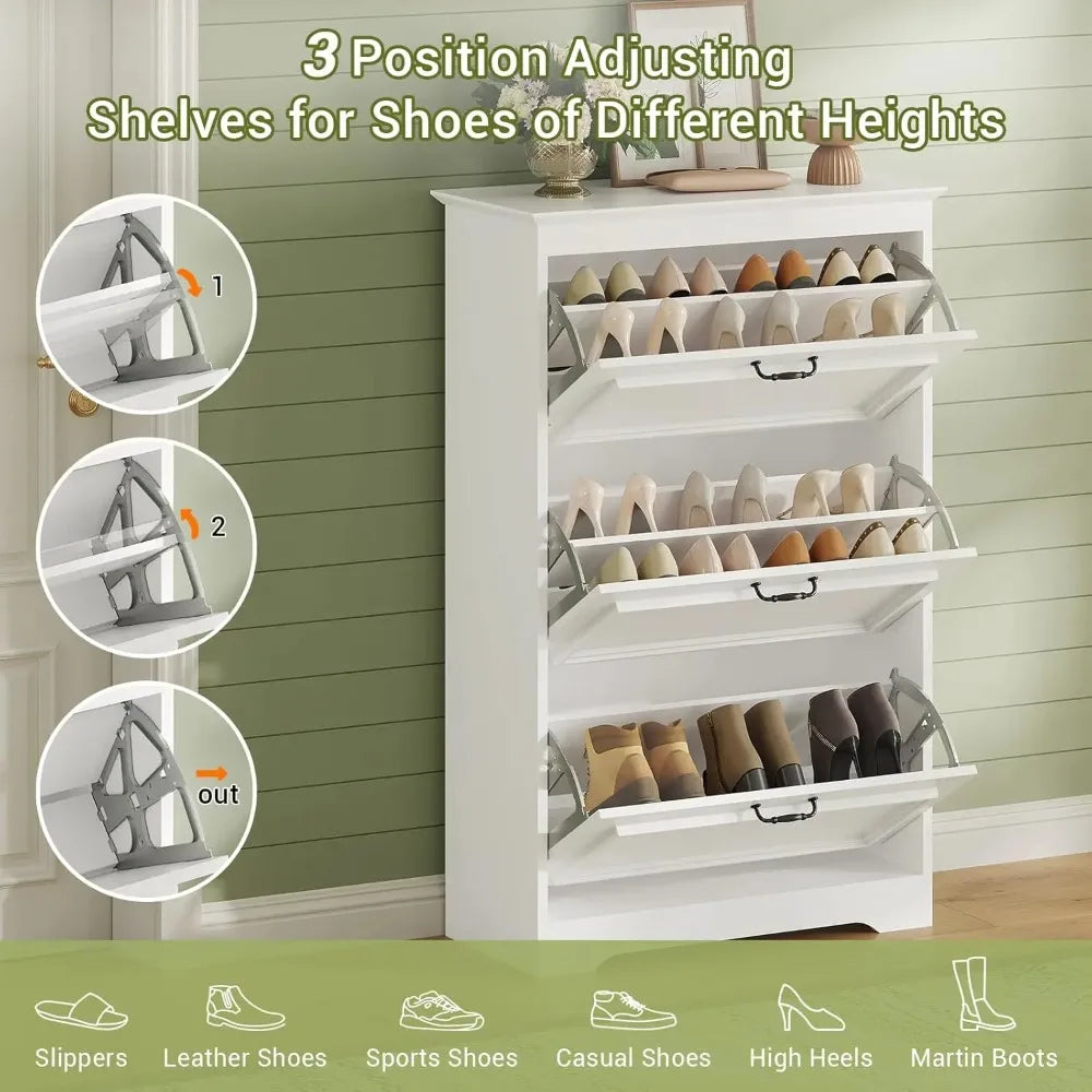 Brinlawb Shoe Cabinet With 3 Flip Drawers For Entryway