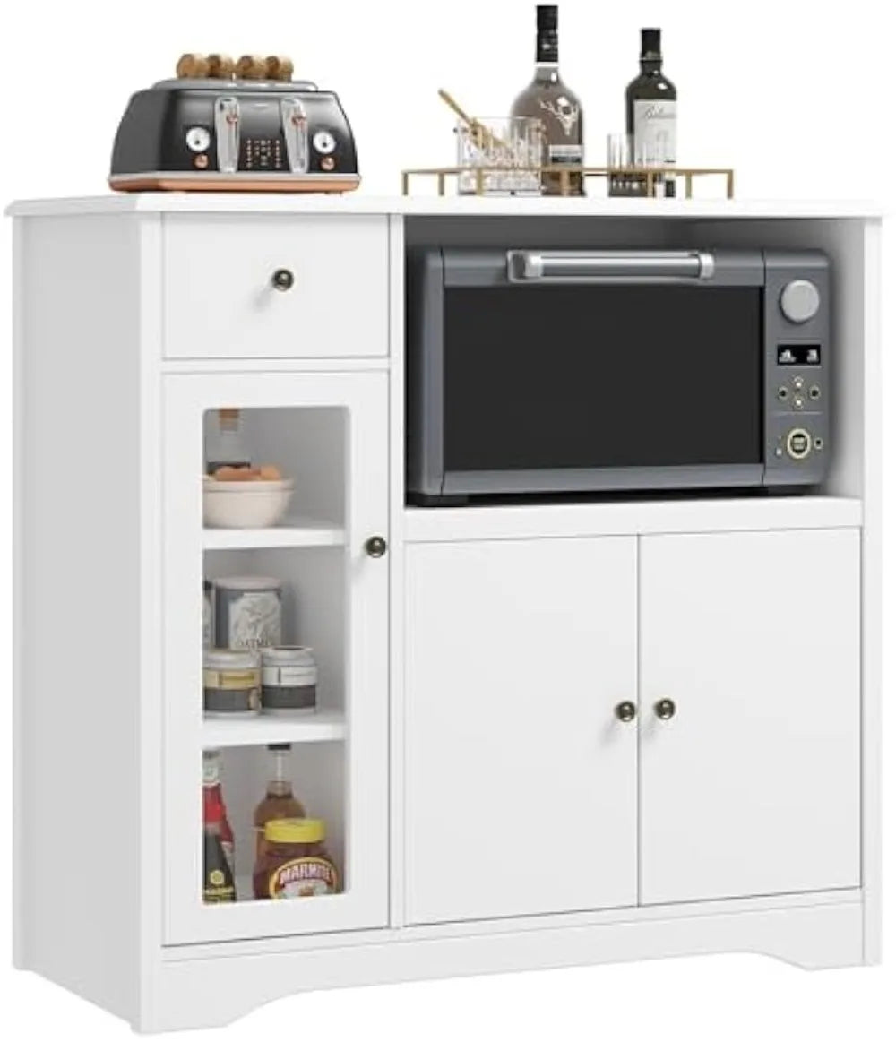 Microwave Cabinet, Kitchen Storage Cabinet with 3 Doors and 1 Drawer, Microwave Stand for Kitchen, Dining Room