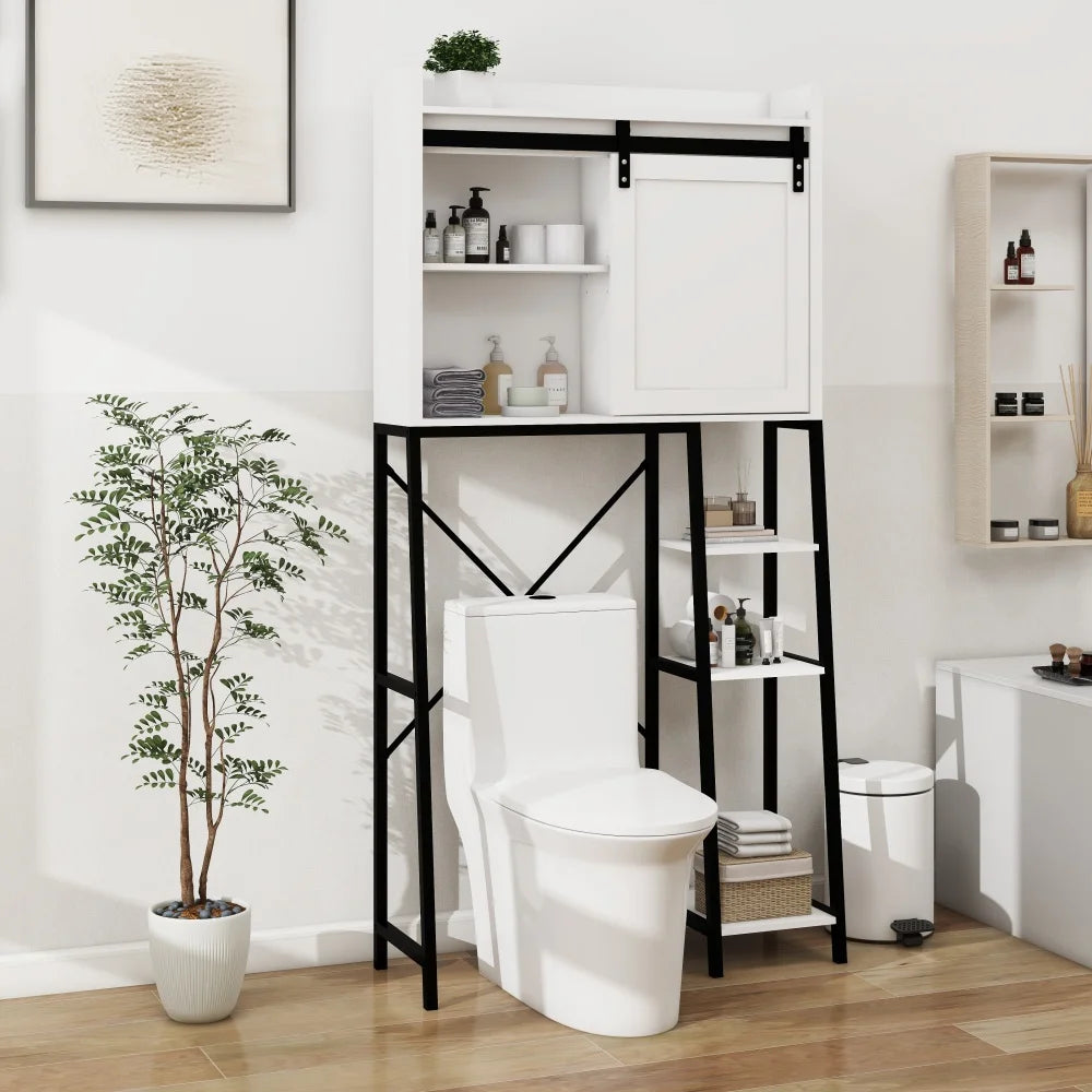Hign Concerned Bathroom Storage Rack With Sliding Barn Door