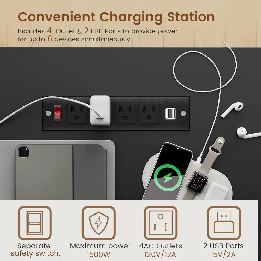 55" Executive Desk, Computer Desk with Storage Drawers and Power Outlet, Home Office Desk, Workstation for Offic Desk