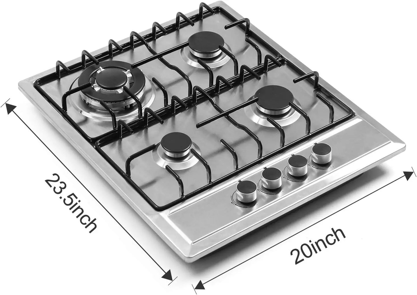 24'x20' 4-Burner Gas Cooktop Stainless Steel with NG/LPG Kit and Thermocouple Protection