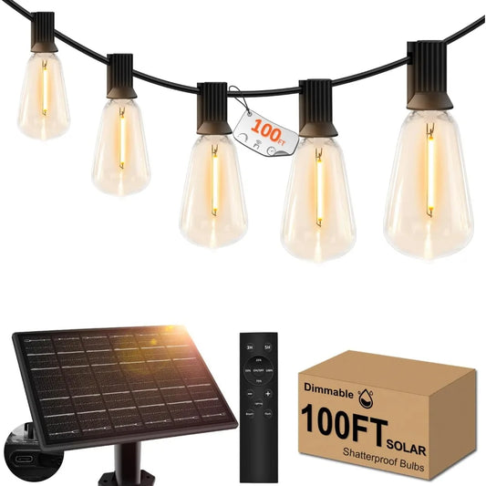 100ft Solar String Lights With Remote USB Rechargeable