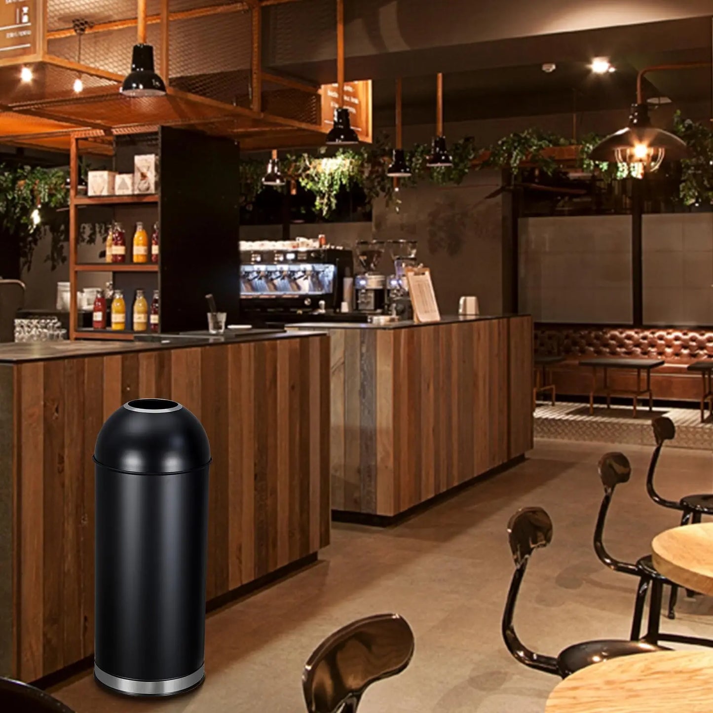 Open Top Trash Can 17 Gal / 65L Commercial Grade Heavy Duty Tall Commercial Trash Can Brushed Stainless Steel for Outdoor