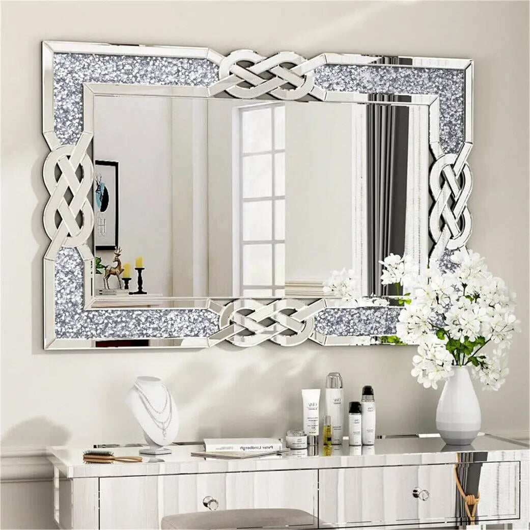 Hign-concerned Crystal Accent Rectangle Mirror Wall Decor