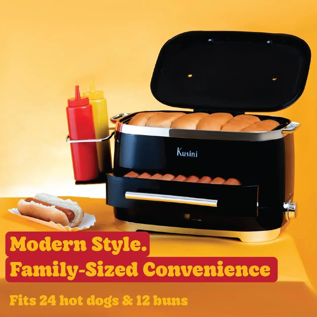 Hot Dog Steamer Machine With Bun Warmer, 24 Hot Dog & 12 Buns - Electric Food Steamer for Cooking Vegetables, Fish, &amp