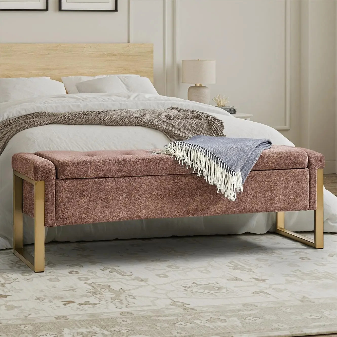 Furniture Finish Storage Ottoman Bench With Metal Legs