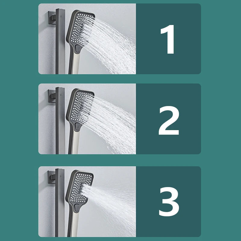 Modern Shower System Full Set Grey 2 Way Piano Keys Bathroom Shower Set Wall Mounted Brass Bathtub Digital Display Shower Faucet