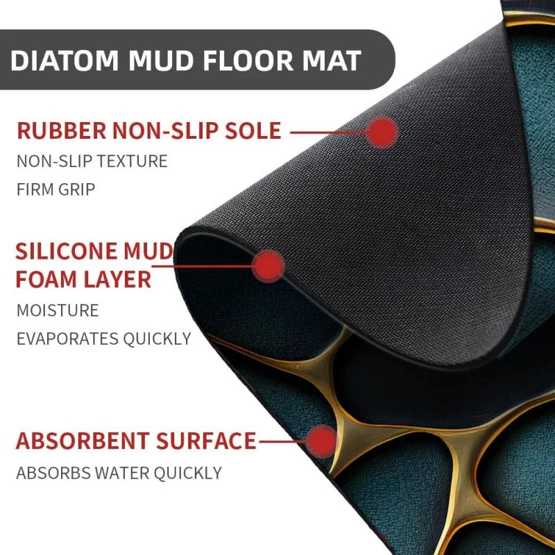 Blue Gold Stone Diatomite Bath Mat, Non Slip Super Absorbent Quick Dry Eco Friendly Floor Mat for Bathroom Kitchen