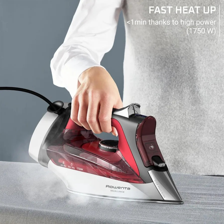 Iron Focus Excellence Stainless Steel Soleplate Steam Iron for Clothes Retractable Cord 400+ Microsteam Holes Powerful steam LE
