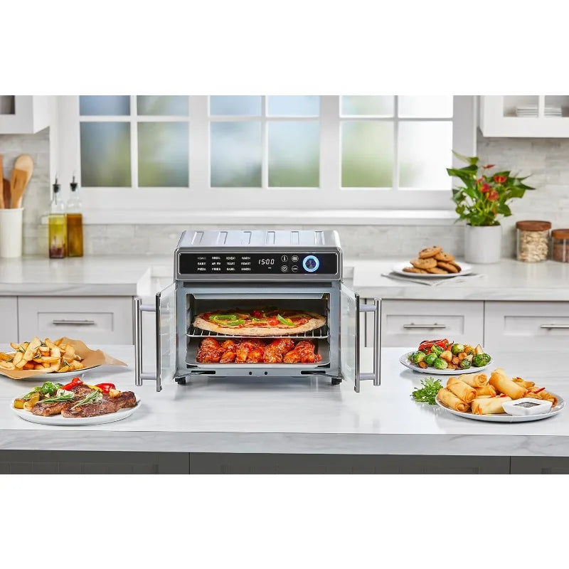 BLACK+DECKER Air Fryer Toaster Oven Combo, 12 in 1 Countertop Convection Oven,Fits a Whole Pizza or 6 Toast Slices, French Doors