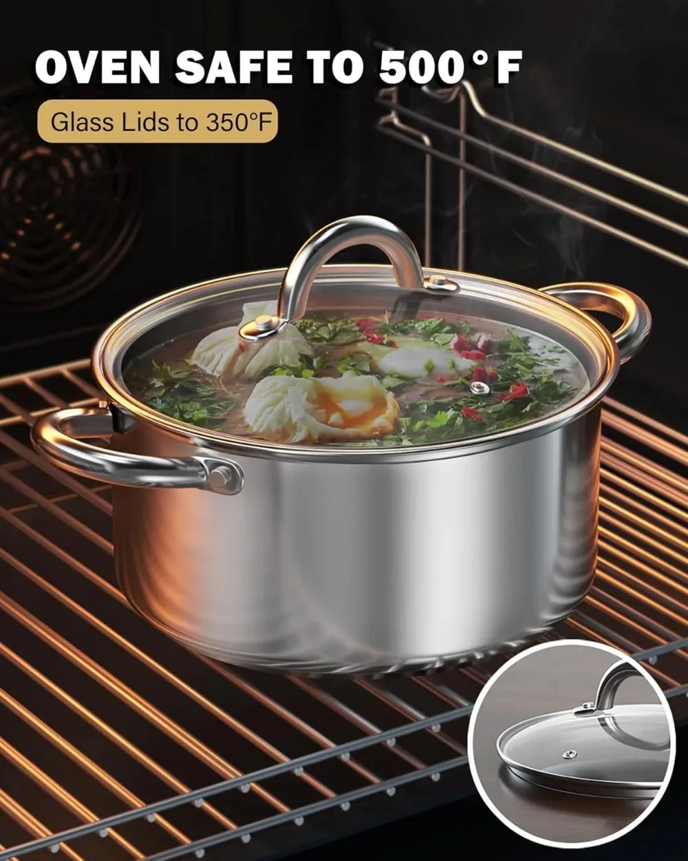 Kitchen Cookware Sets, 12-Piece Basic Stainless Steel Pots and Pans, Silver